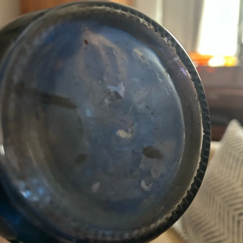 Blue Glass Vase with Leaf Design